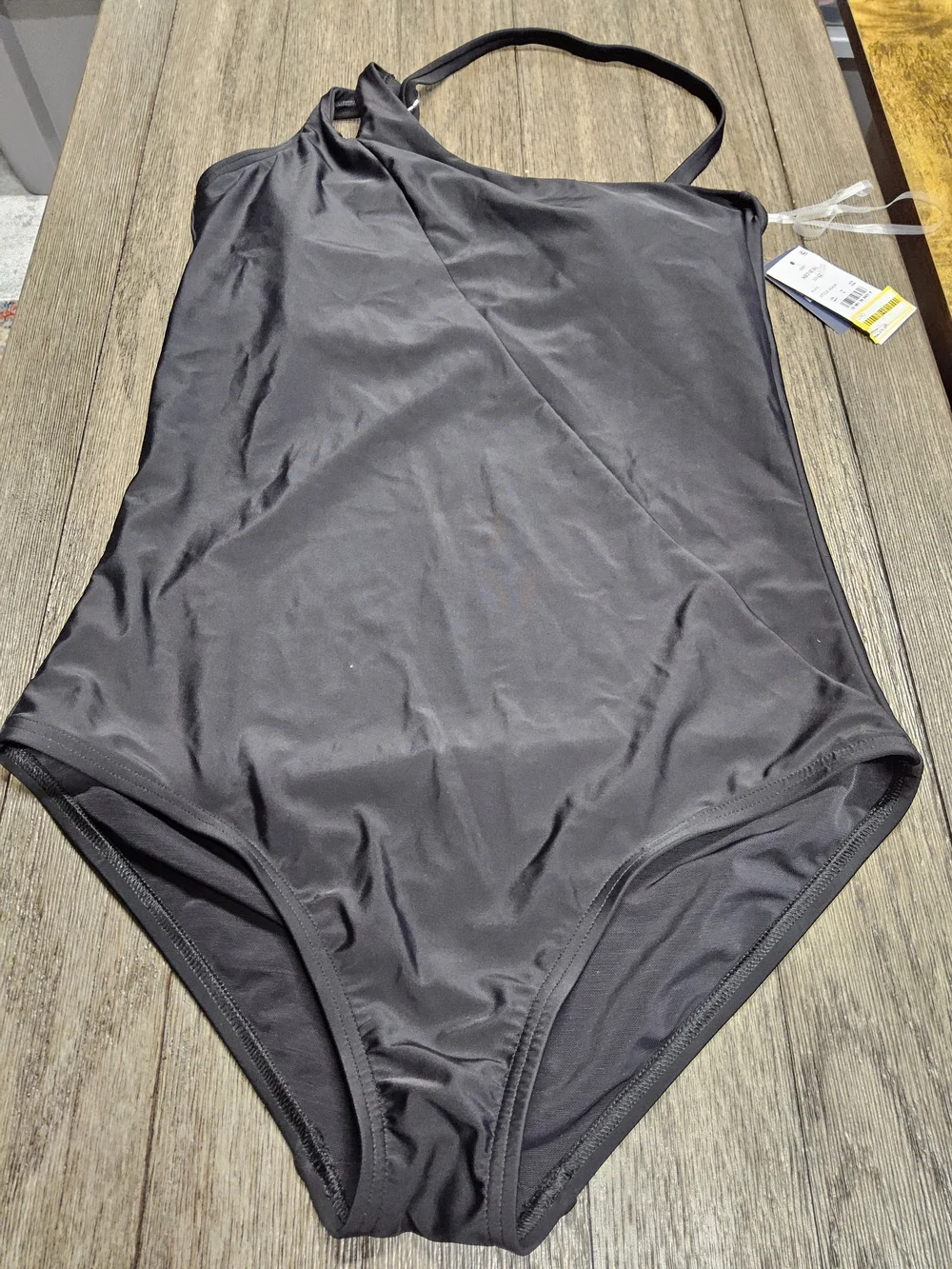 NWT Size Med 10/12 Lands' End Black One-Shoulder One-Piece Swimsuit